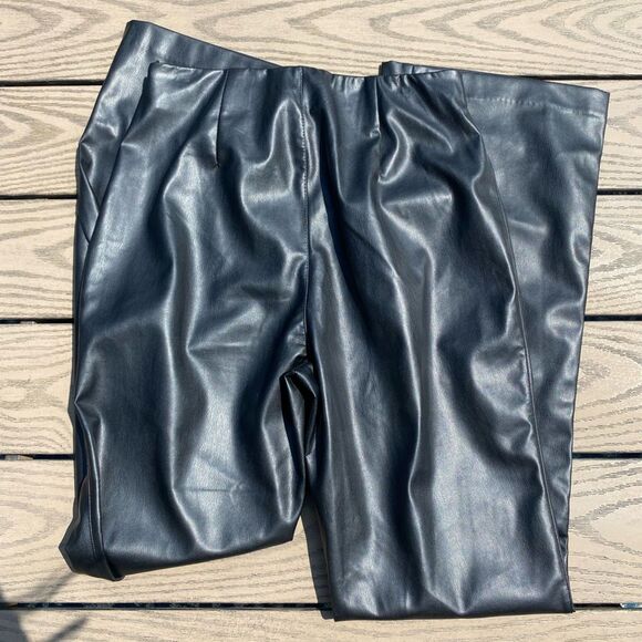 H&M Flares Faux Leather Black Pants high rise size 10 concert going out Tate - Picture 3 of 8